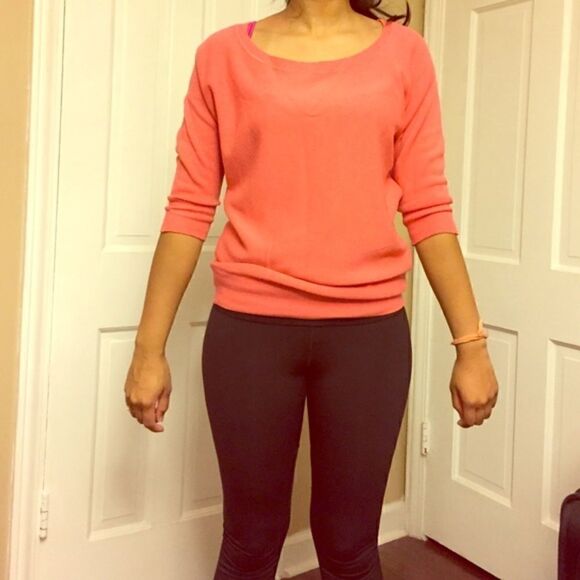 NWT Salmon Pink dolman piko woven sweater top - Picture 1 of 3